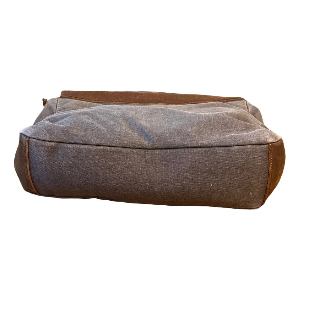 Life Wit Messenger Laptop Bag Leather Canvas Gray Brown Brass Rugged 16x12x4